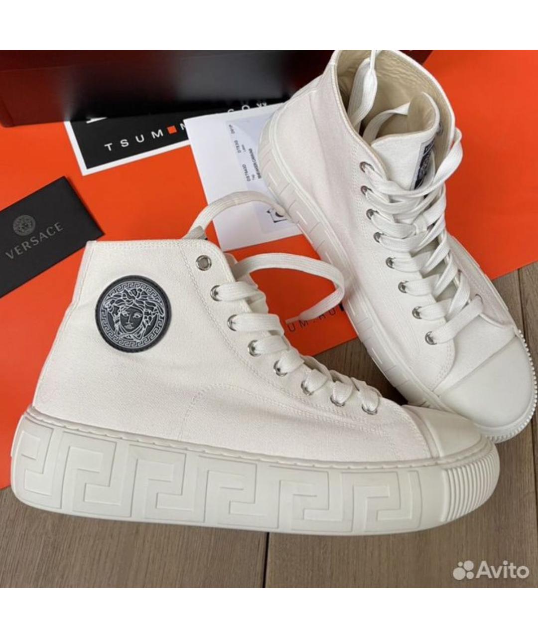 VERSACE Белые текстильные кеды, фото 9