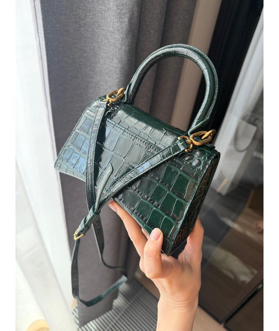 BALENCIAGA Зеленая сумка с короткими ручками из лакированной кожи, фото 2