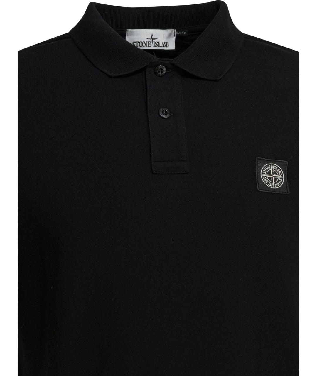 STONE ISLAND Черное хлопковое поло с коротким рукавом, фото 3