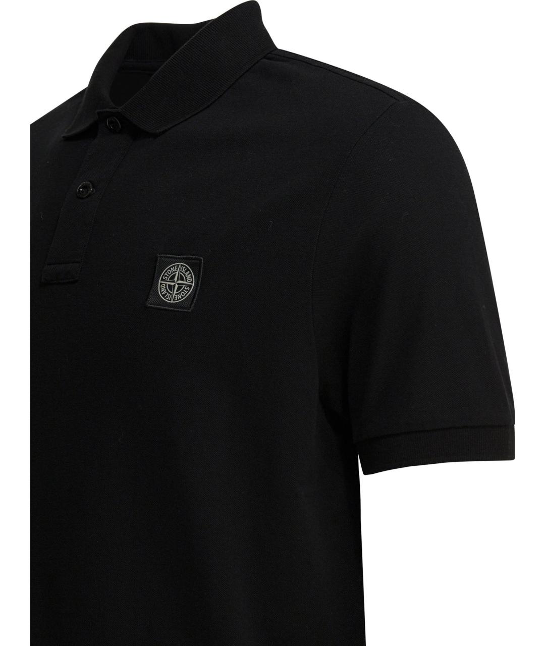 STONE ISLAND Черное хлопковое поло с коротким рукавом, фото 4
