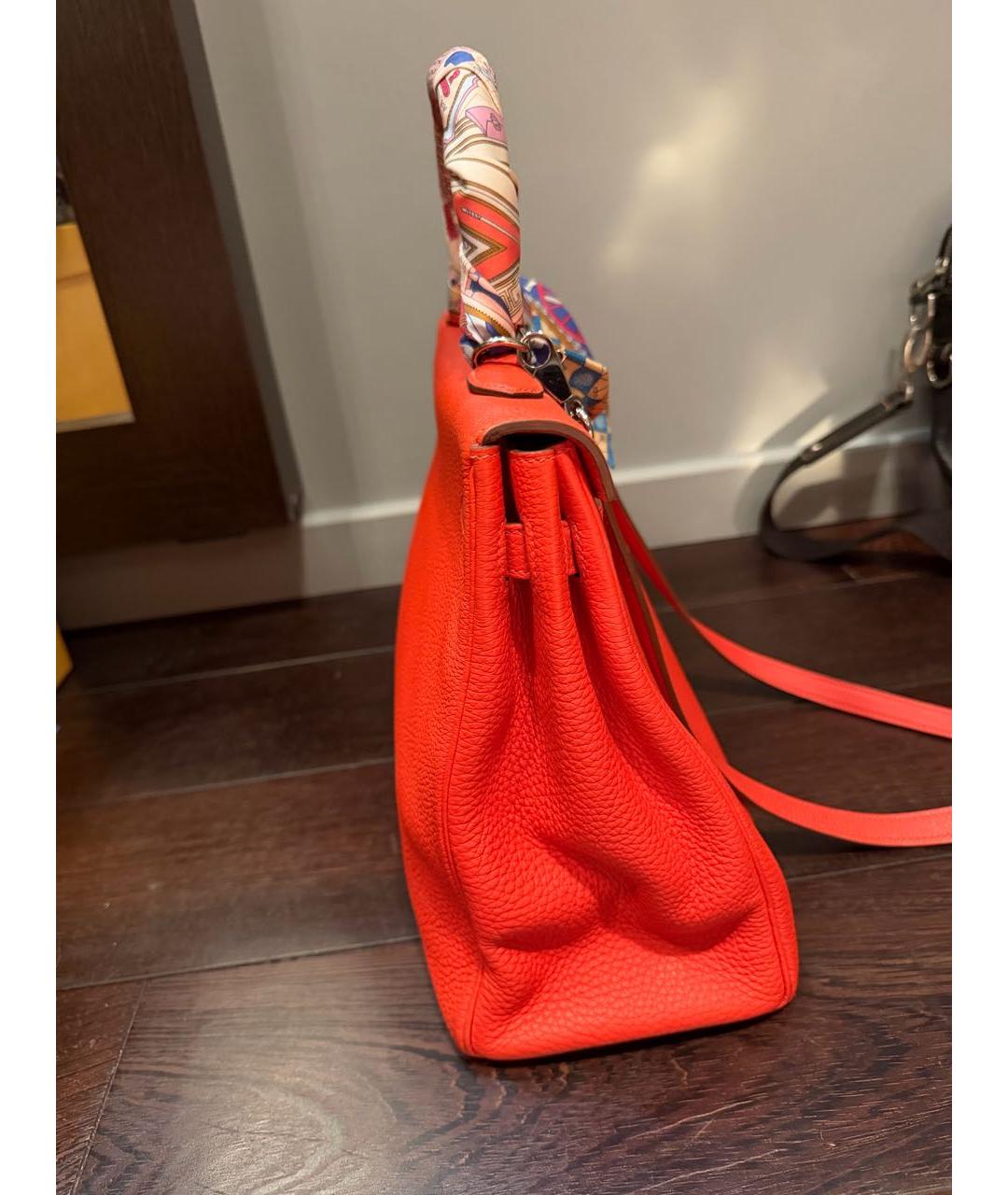 HERMES Оранжевая кожаная сумка с короткими ручками, фото 6