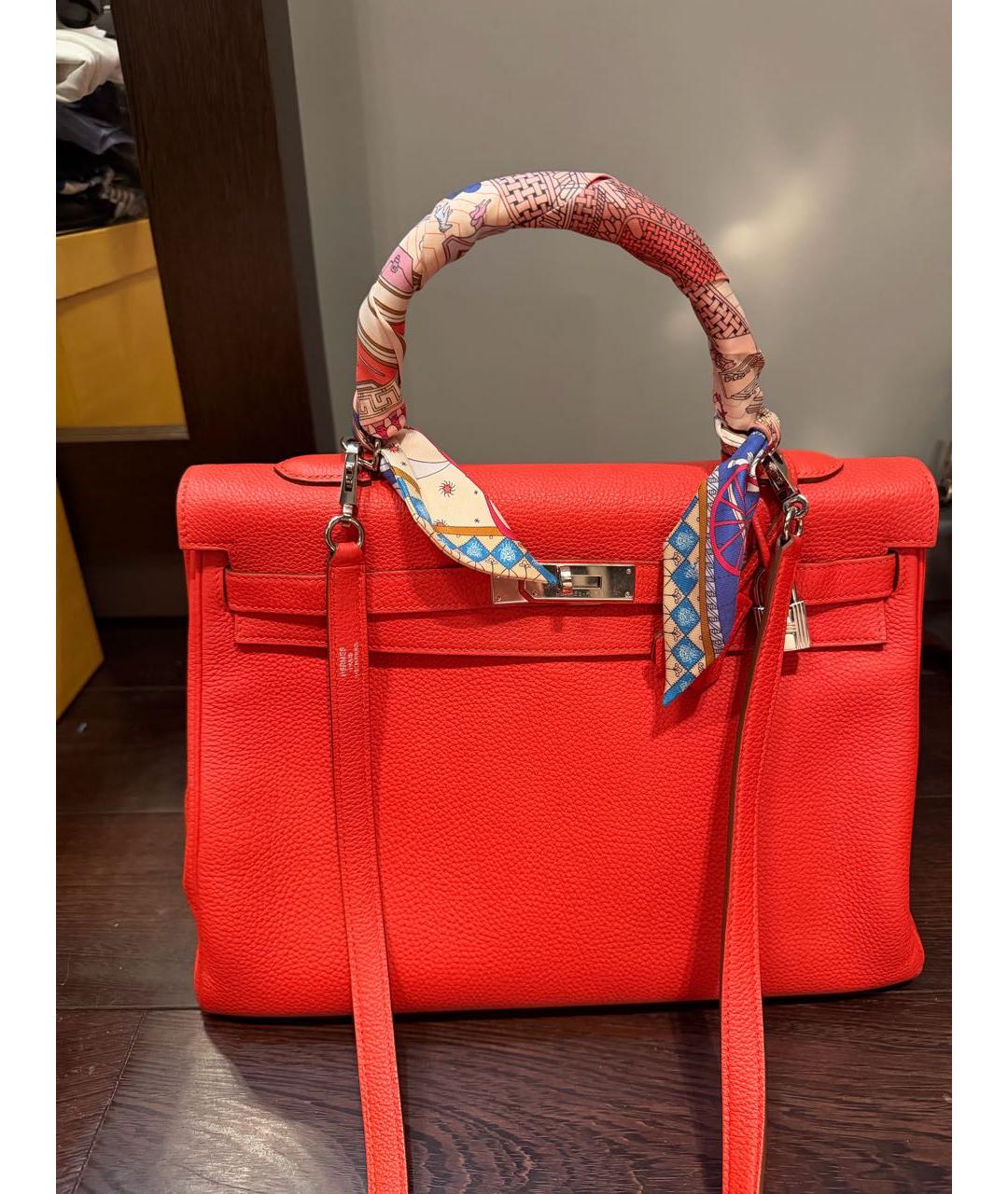 HERMES Оранжевая кожаная сумка с короткими ручками, фото 9