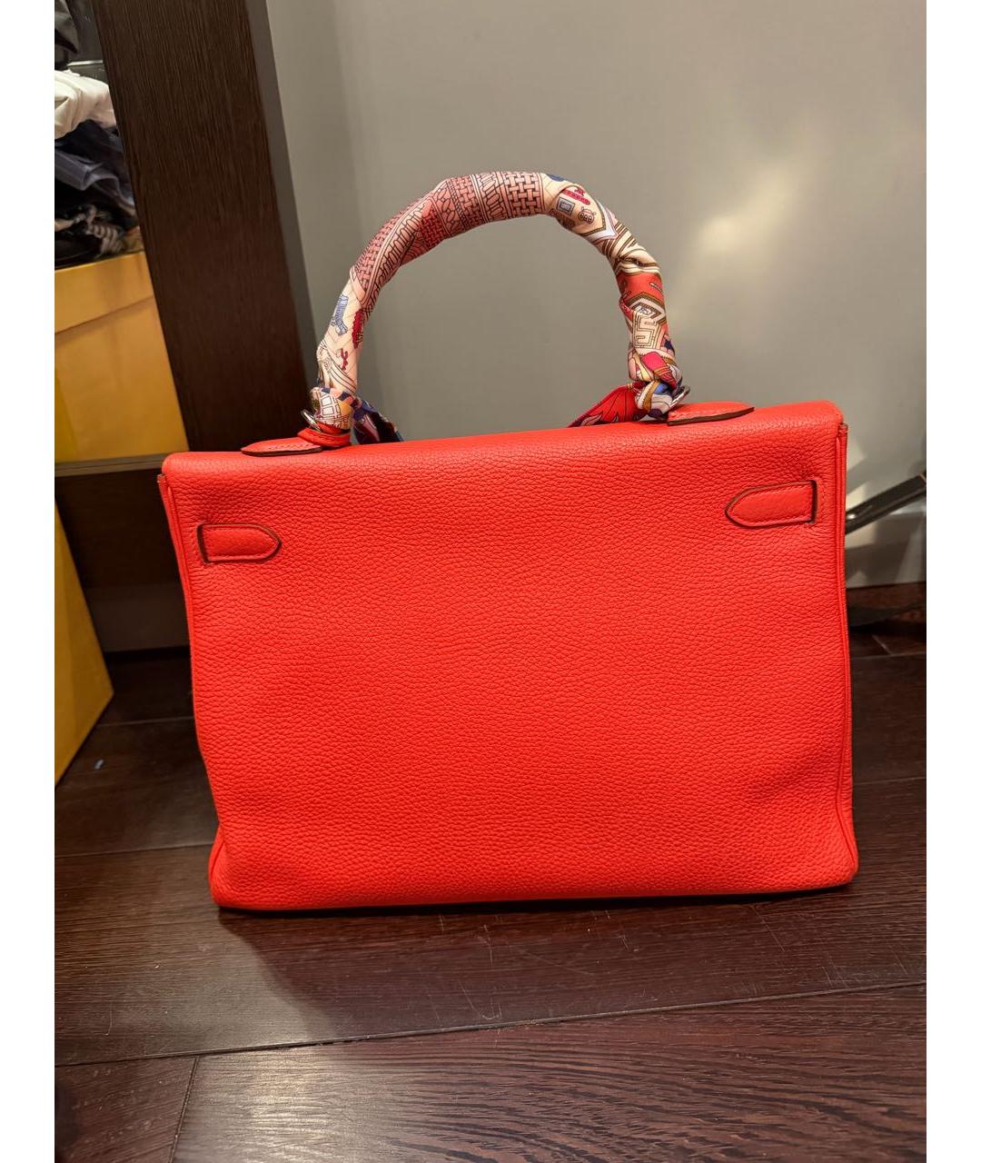 HERMES Оранжевая кожаная сумка с короткими ручками, фото 3