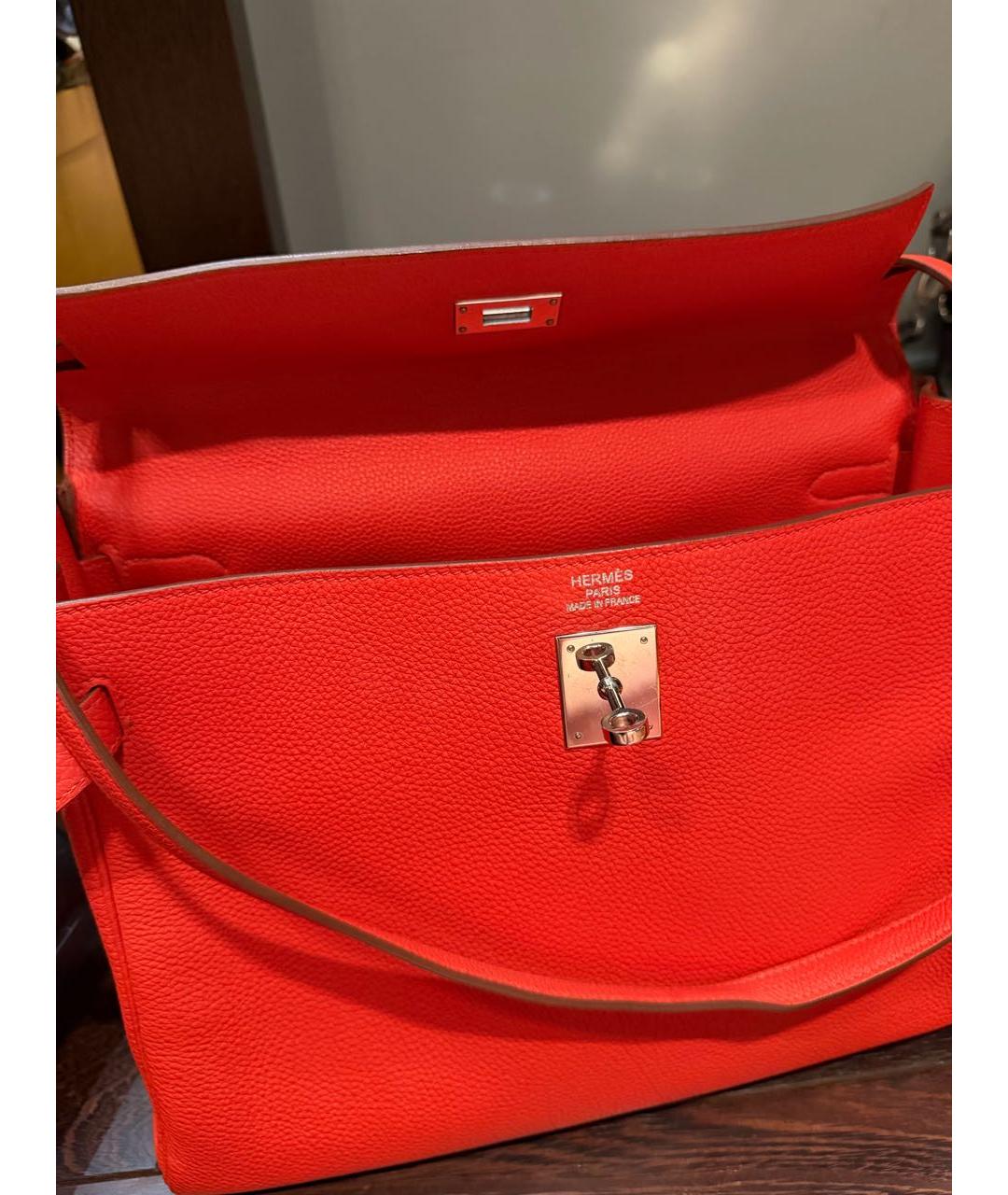 HERMES Оранжевая кожаная сумка с короткими ручками, фото 8