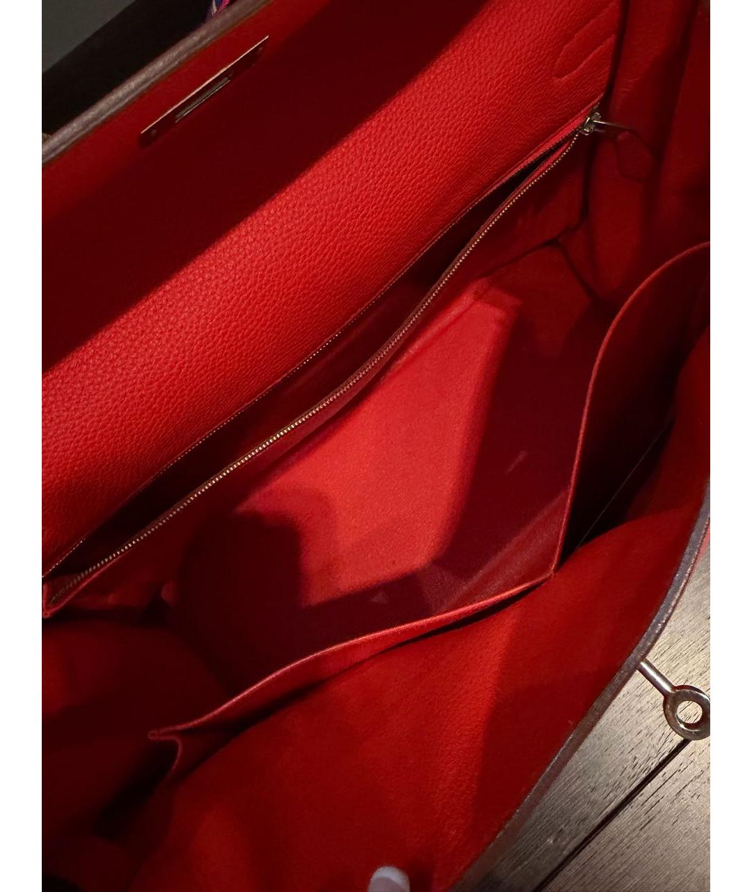 HERMES Оранжевая кожаная сумка с короткими ручками, фото 4