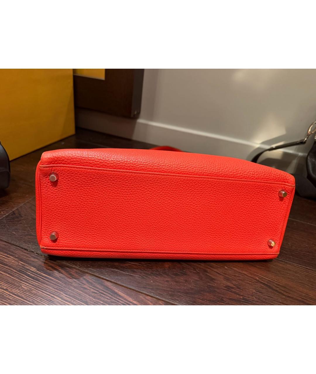 HERMES Оранжевая кожаная сумка с короткими ручками, фото 5