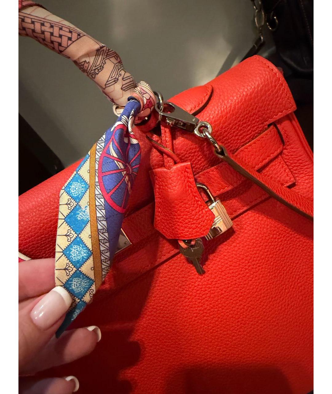 HERMES Оранжевая кожаная сумка с короткими ручками, фото 7