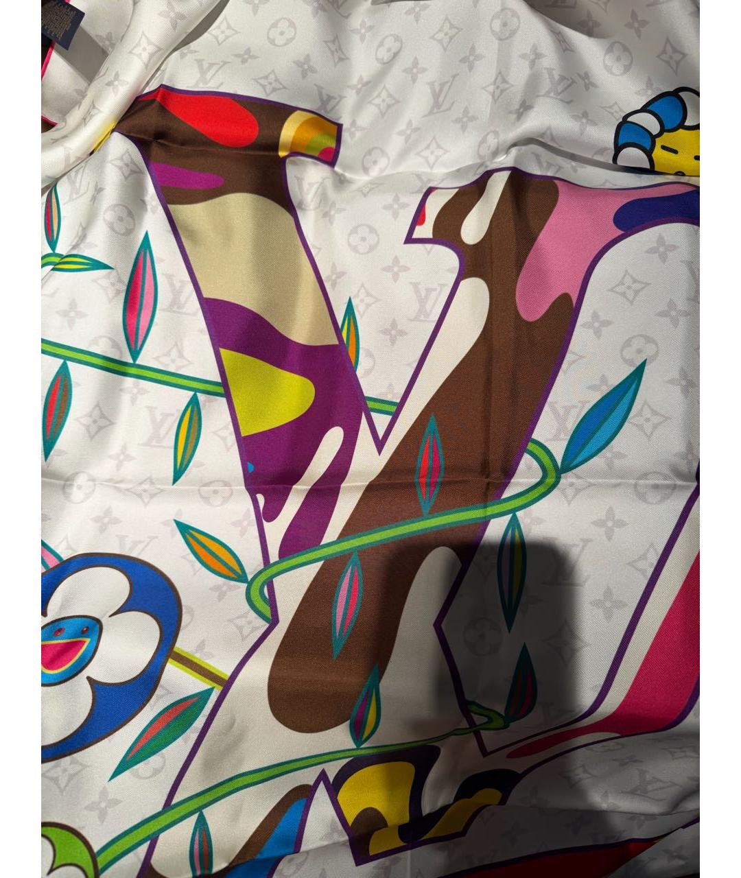 LOUIS VUITTON Белый шелковый платок, фото 2