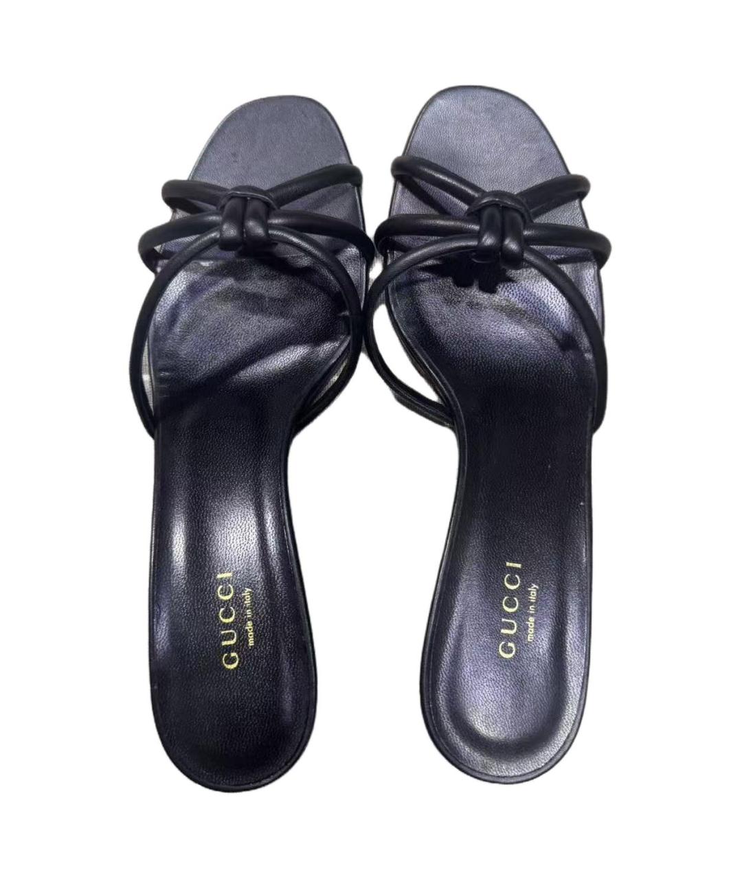 GUCCI Черные кожаные босоножки, фото 4