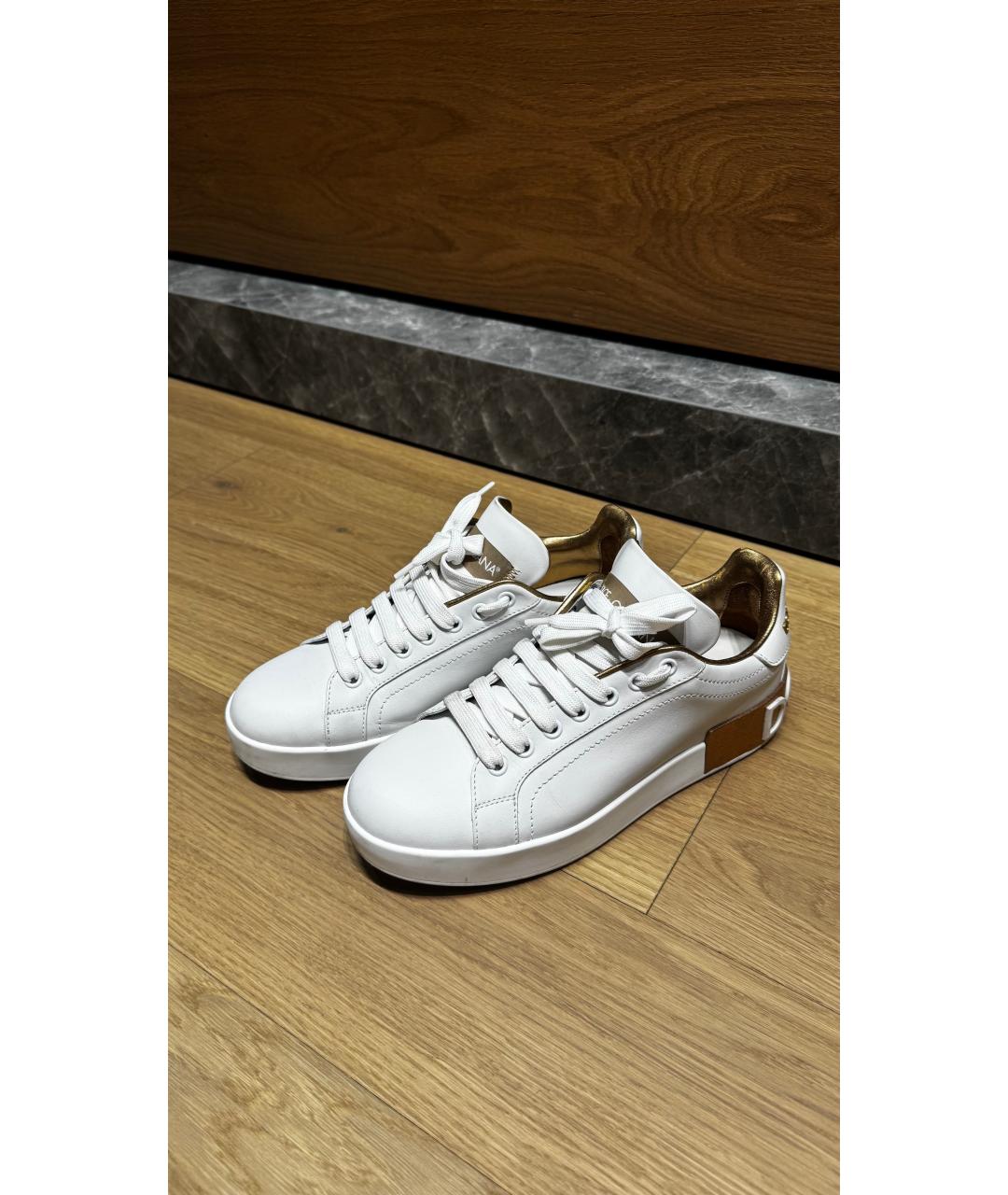 DOLCE&GABBANA Белые кожаные кеды, фото 2