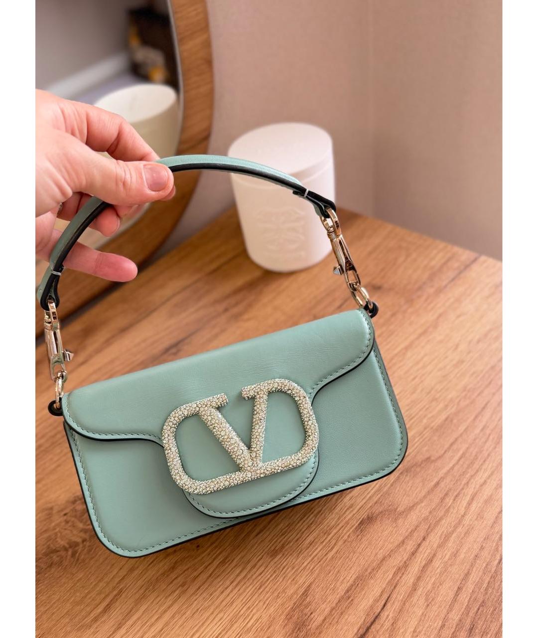 VALENTINO Бирюзовая кожаная сумка с короткими ручками, фото 9