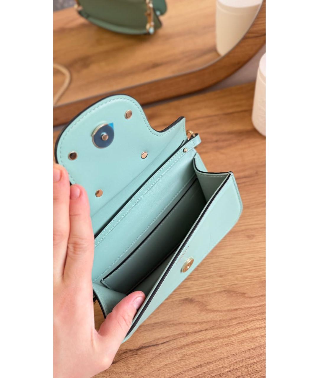 VALENTINO Бирюзовая кожаная сумка с короткими ручками, фото 5