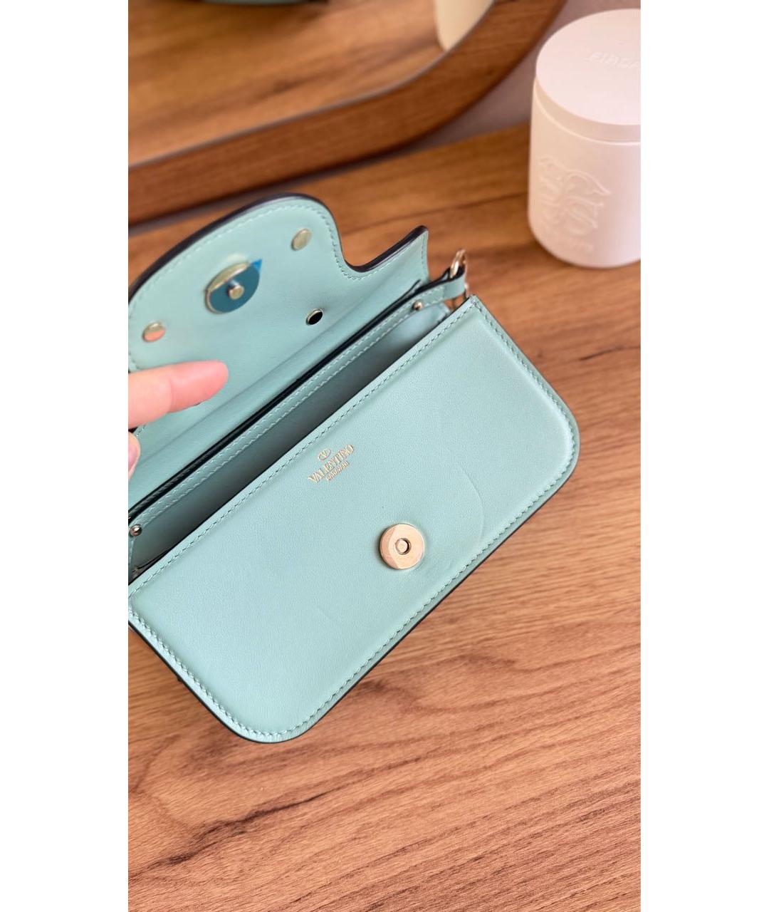 VALENTINO Бирюзовая кожаная сумка с короткими ручками, фото 6