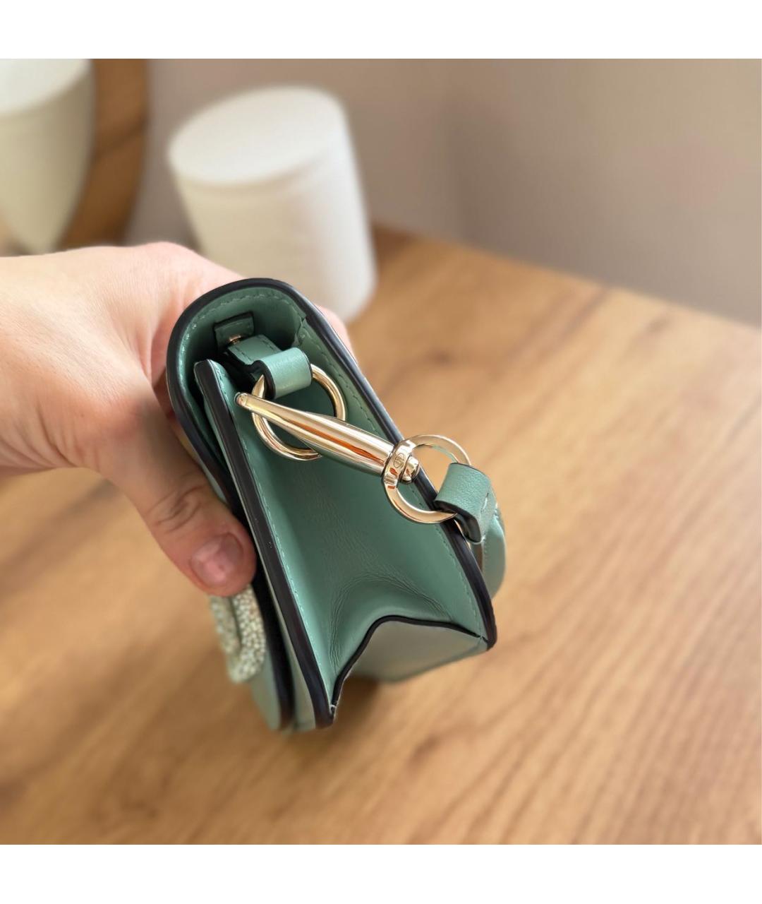 VALENTINO Бирюзовая кожаная сумка с короткими ручками, фото 4