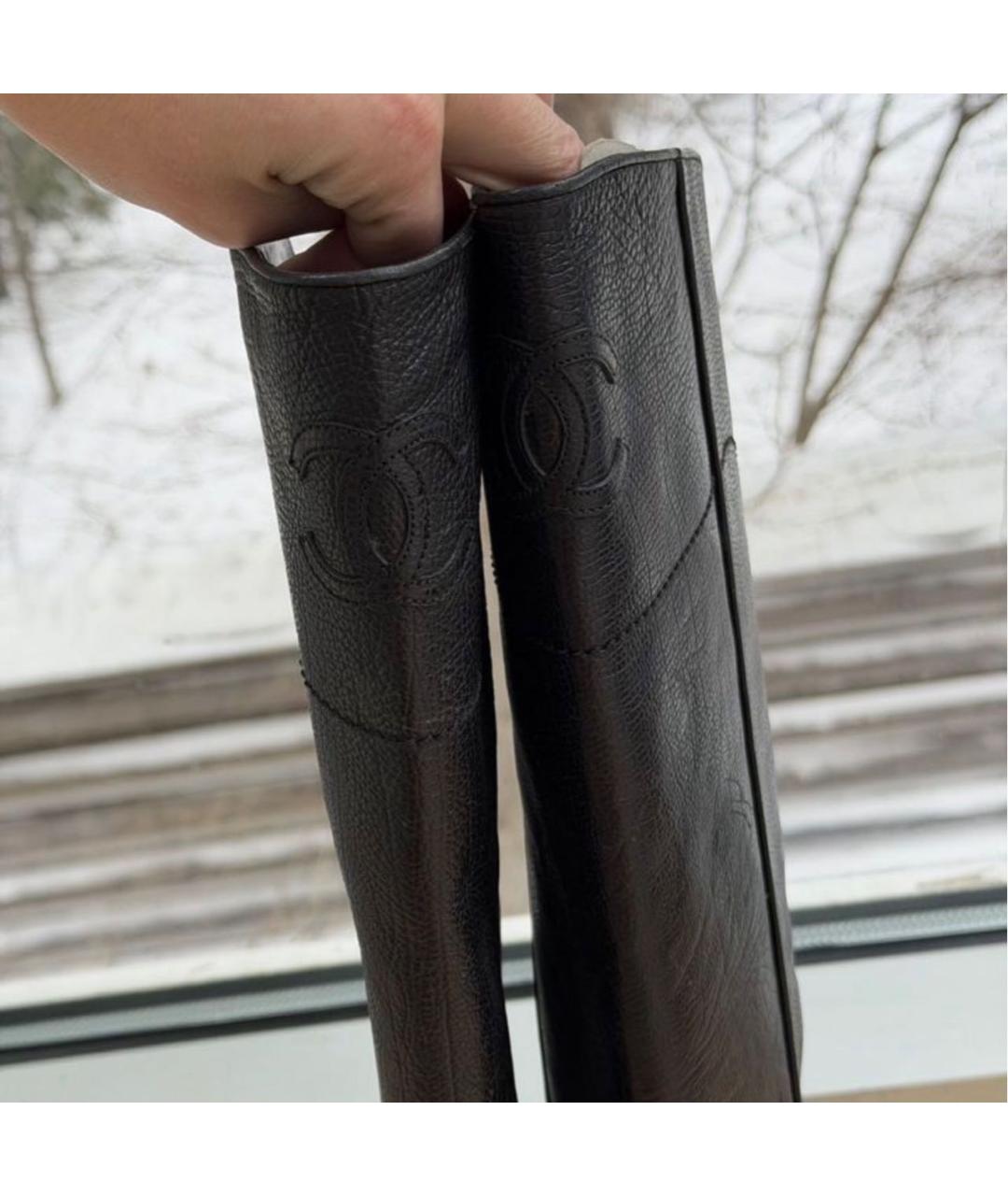 CHANEL Черные кожаные сапоги, фото 6