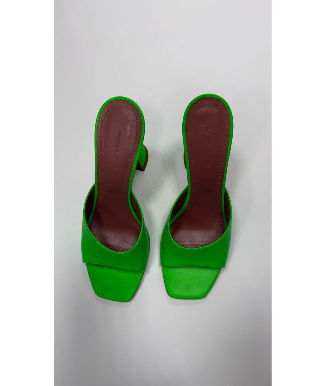Amina Muaddi Зеленые кожаные мюли, фото 3