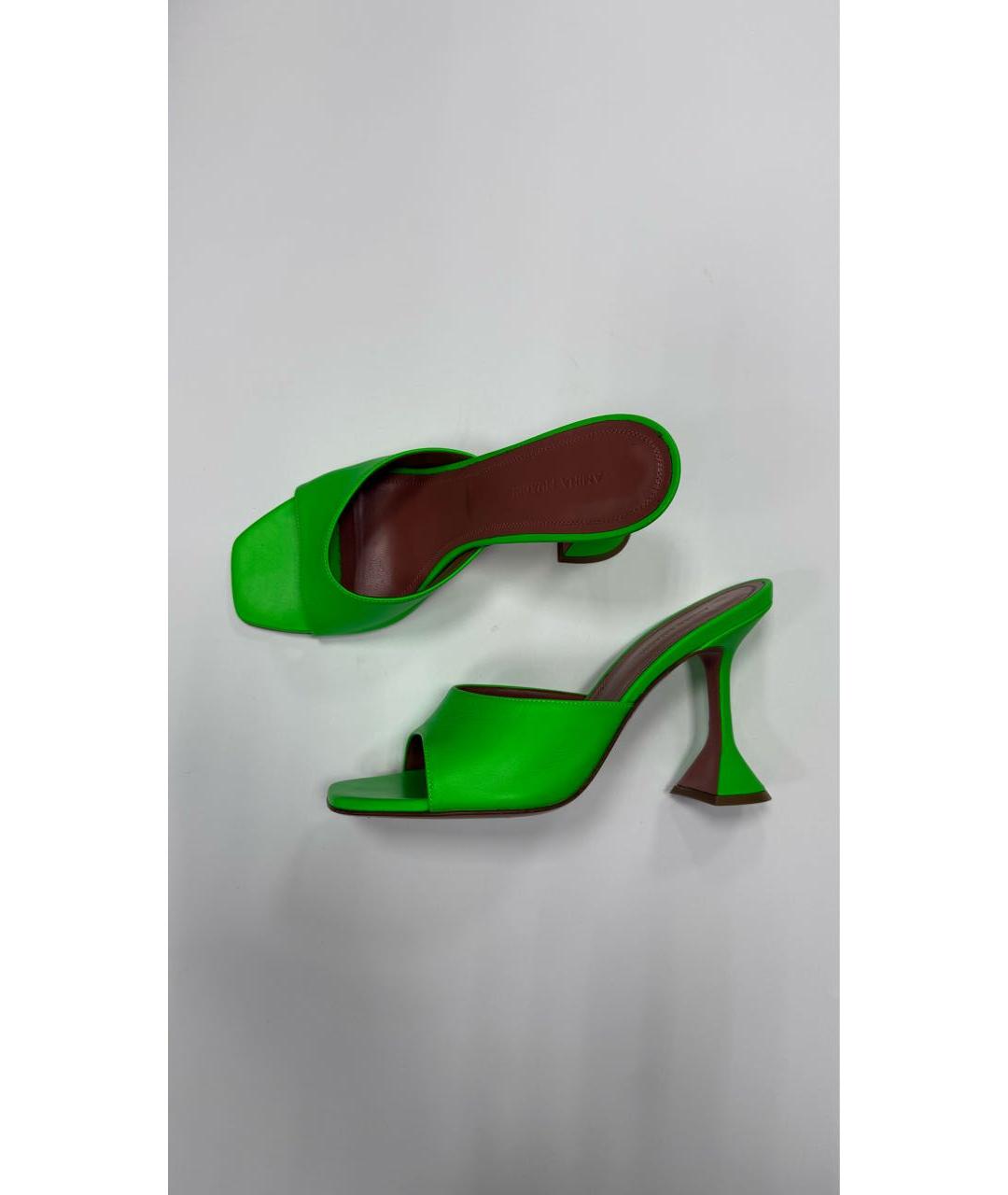Amina Muaddi Зеленые кожаные мюли, фото 5