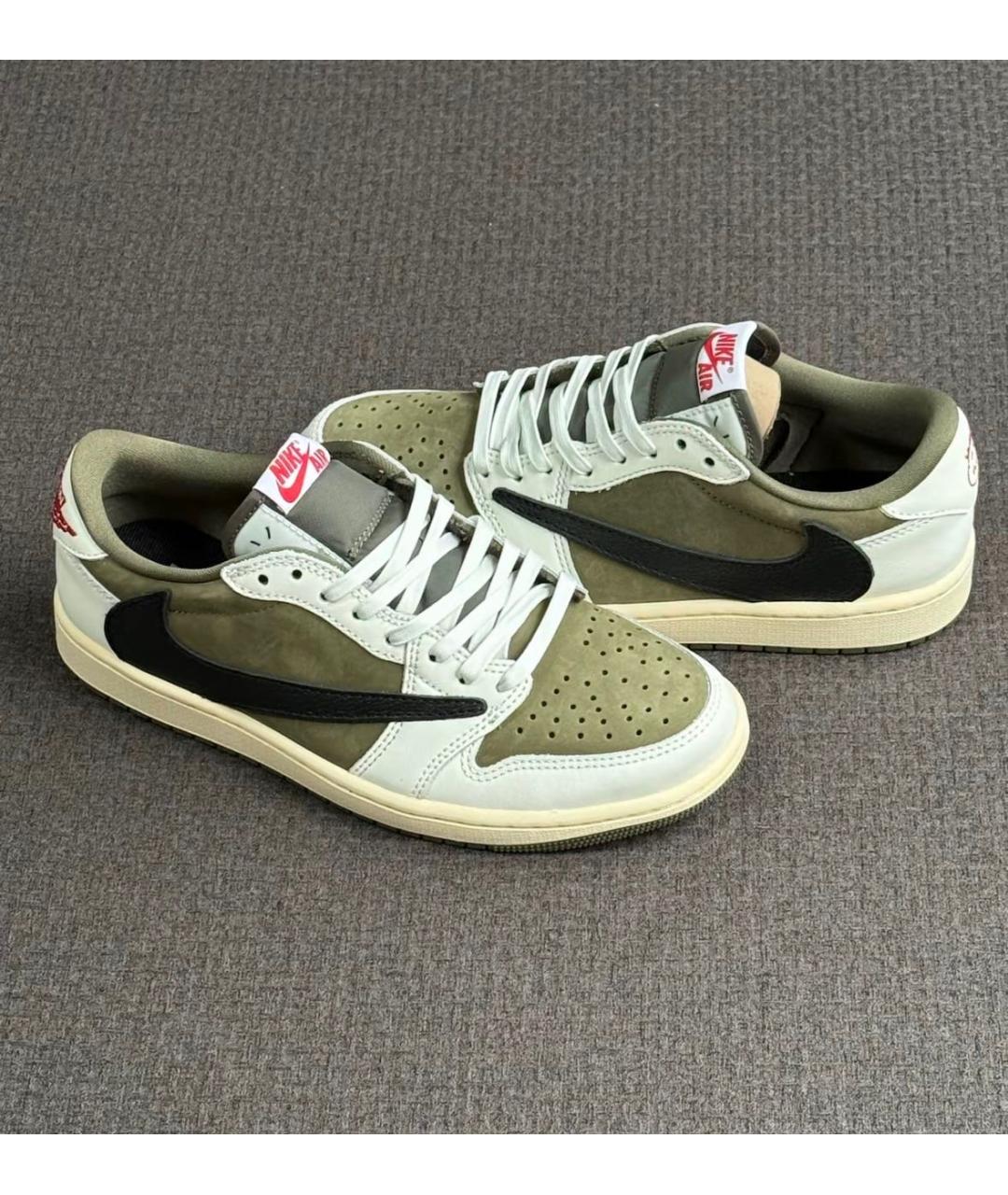 JORDAN Хаки кожаные низкие кроссовки / кеды, фото 2