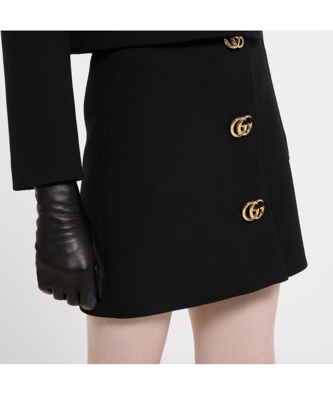 GUCCI Черная шерстяная юбка мини, фото 3