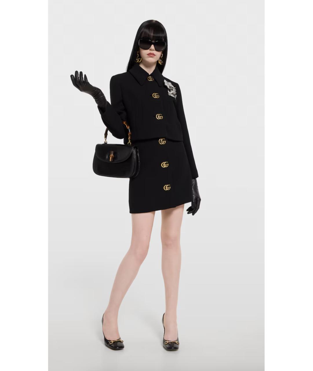 GUCCI Черная шерстяная юбка мини, фото 2