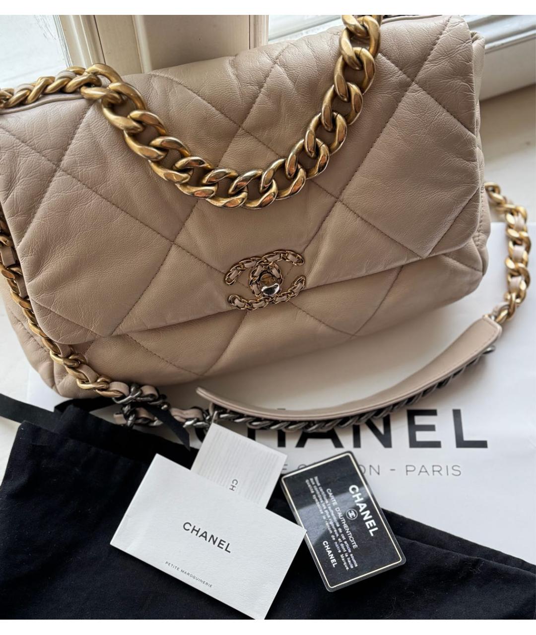 CHANEL Бежевая кожаная сумка через плечо, фото 7