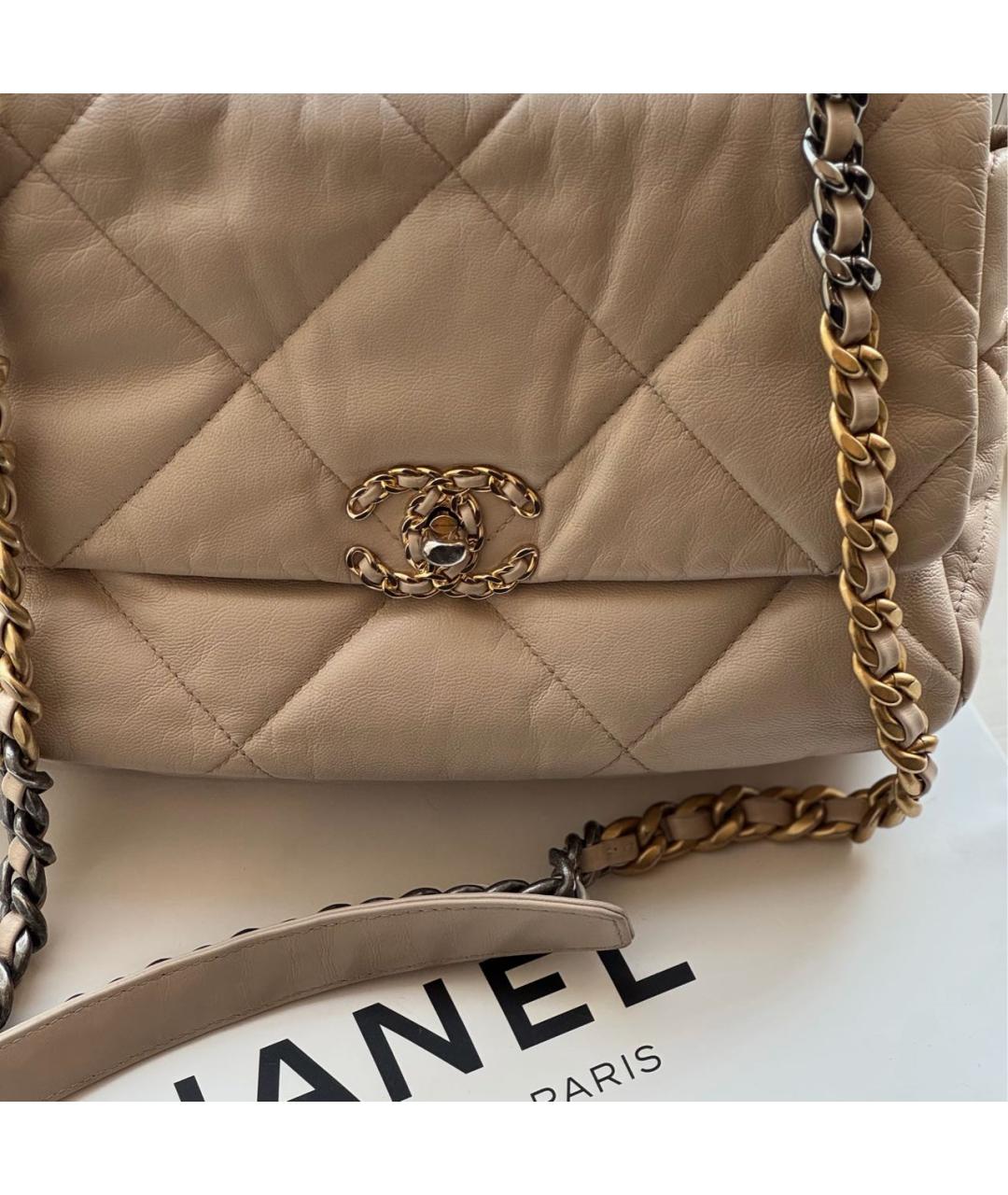 CHANEL Бежевая кожаная сумка через плечо, фото 8