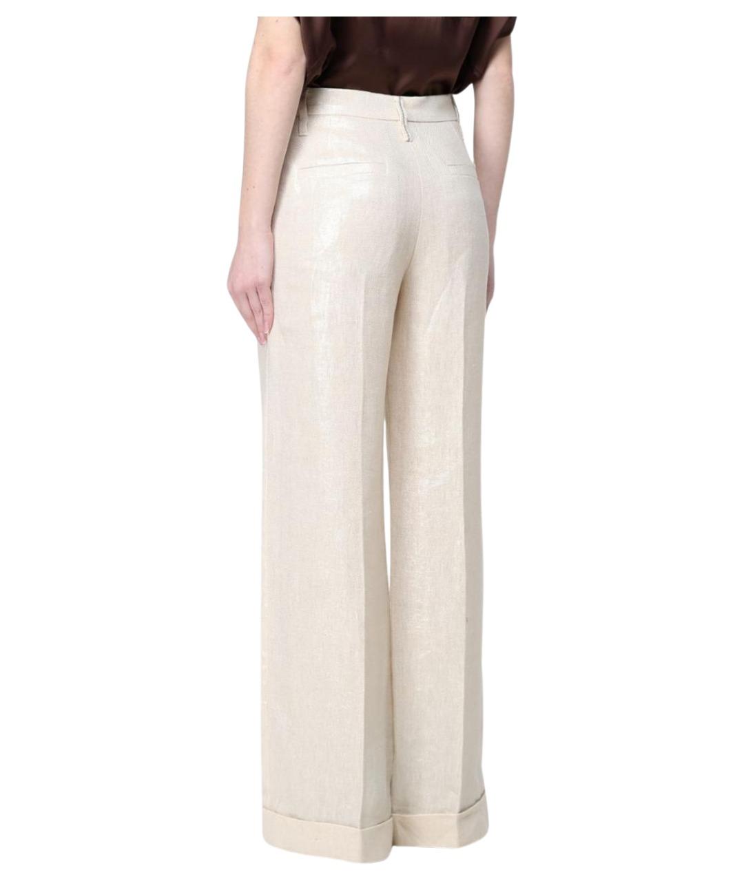 BRUNELLO CUCINELLI Бежевые льняные прямые брюки, фото 3
