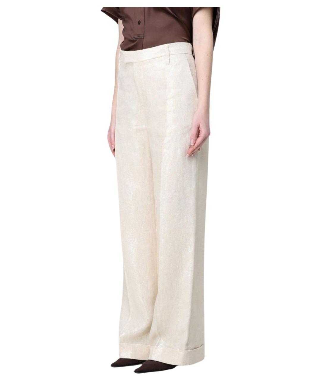 BRUNELLO CUCINELLI Бежевые льняные прямые брюки, фото 4