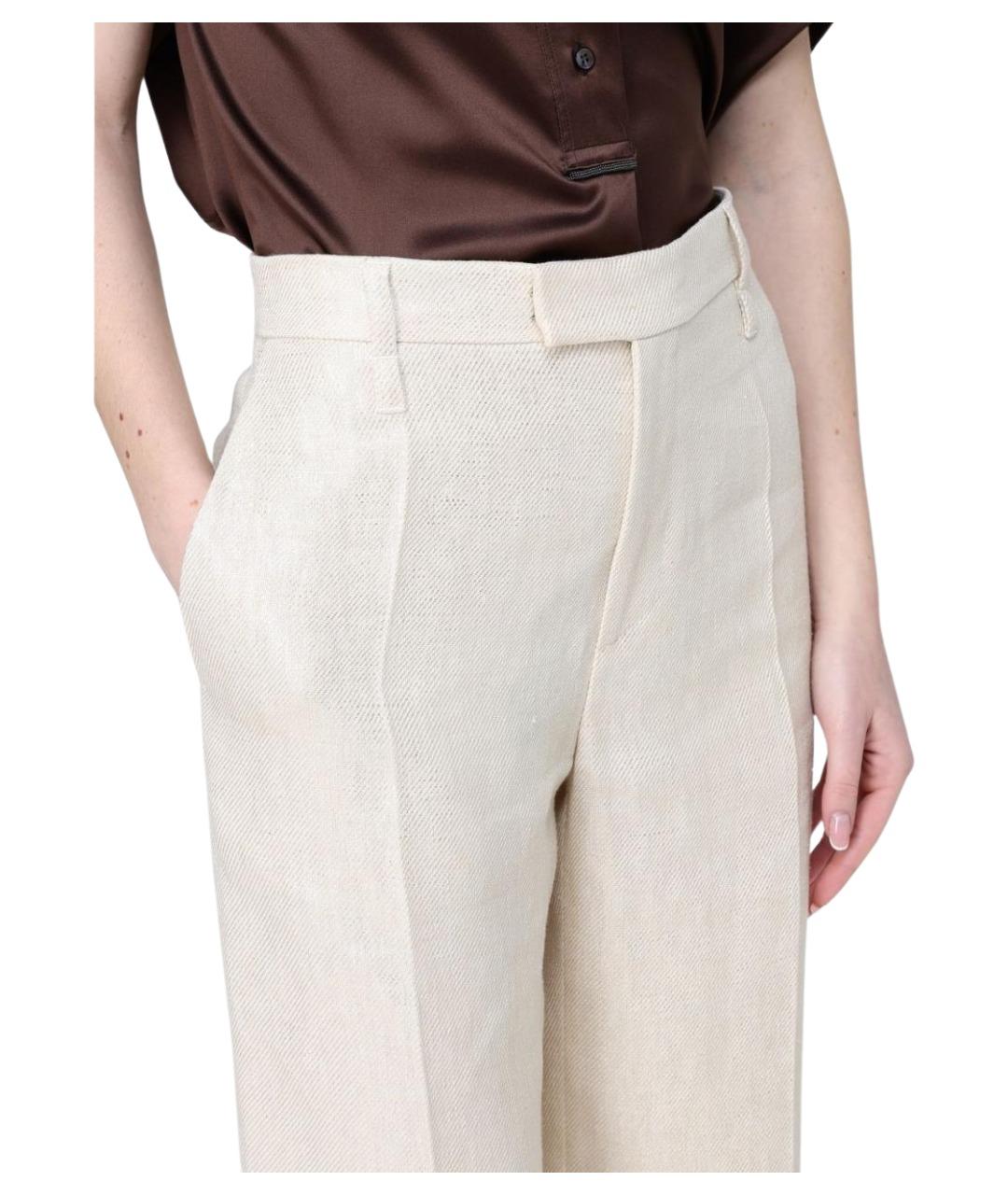 BRUNELLO CUCINELLI Бежевые льняные прямые брюки, фото 5