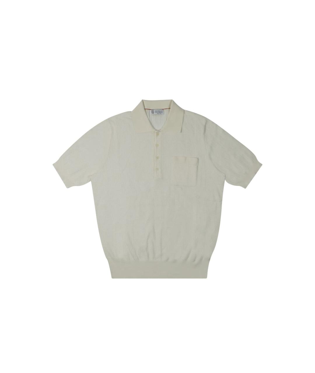 BRUNELLO CUCINELLI Бежевое хлопковое поло с коротким рукавом, фото 1