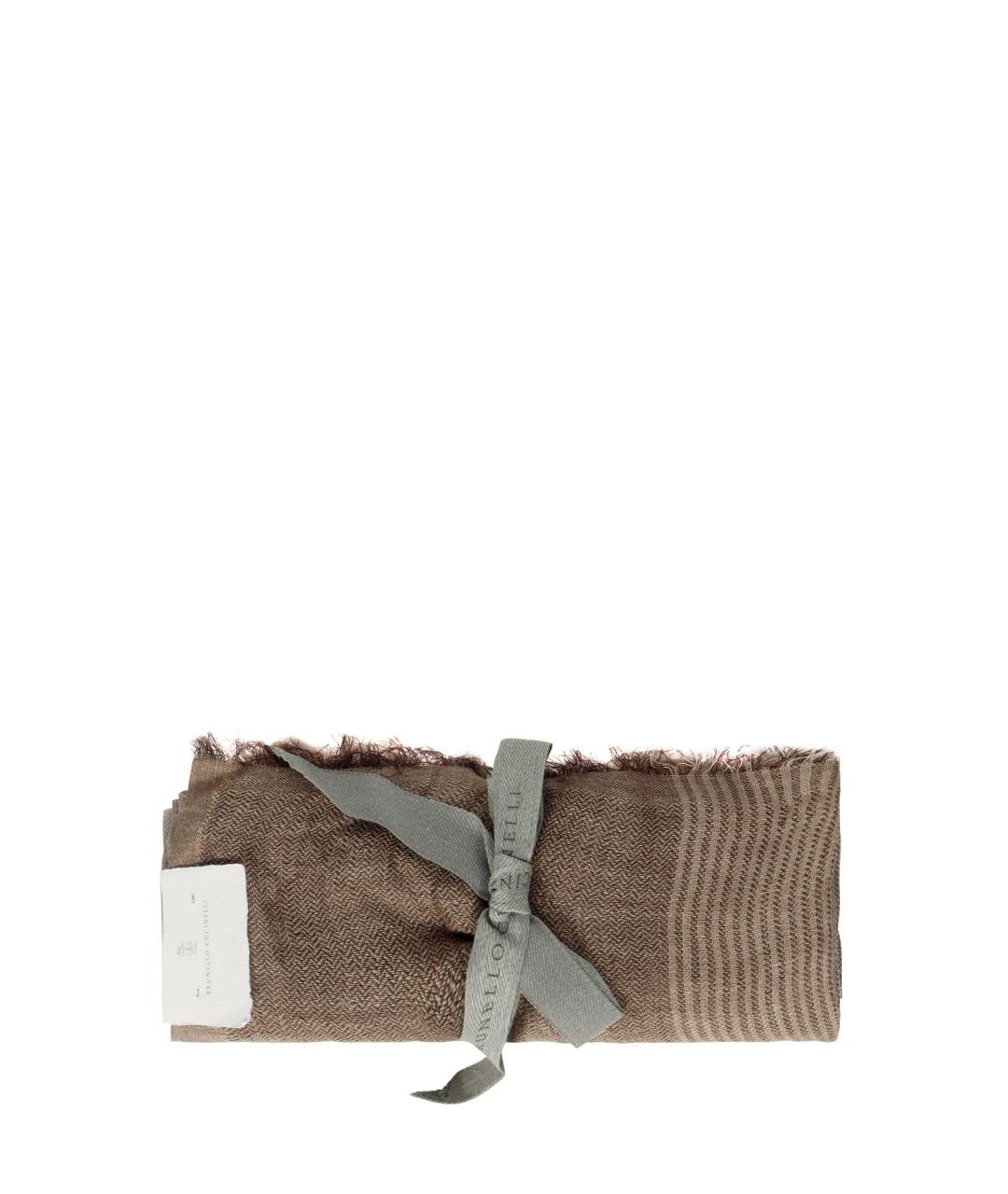 BRUNELLO CUCINELLI Коричневый шарф, фото 2