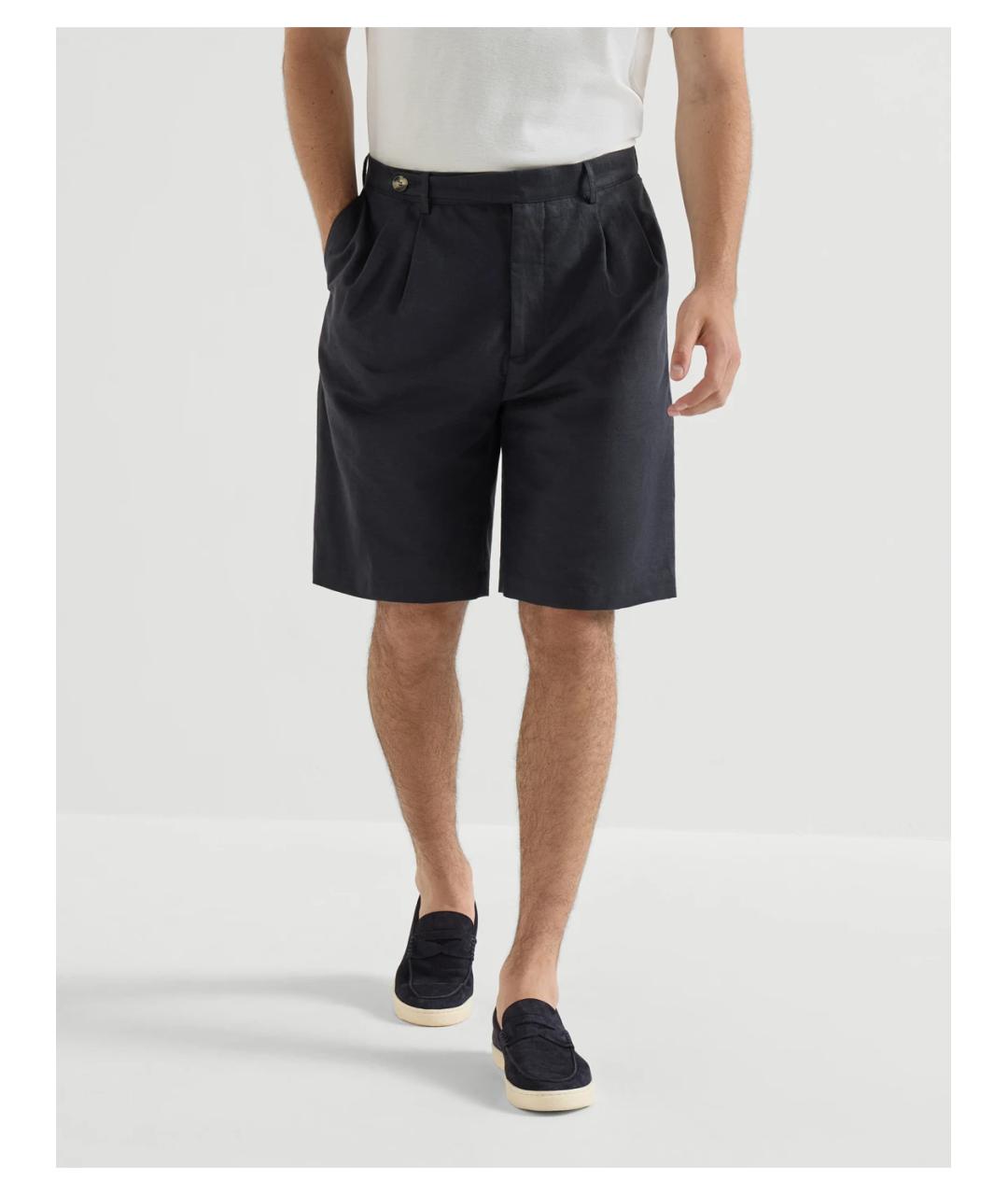 BRUNELLO CUCINELLI Темно-синие хлопковые шорты, фото 2