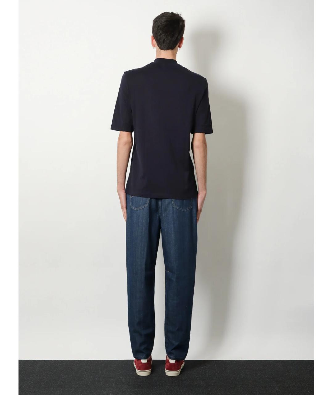 BRUNELLO CUCINELLI Темно-синяя хлопковая футболка, фото 3