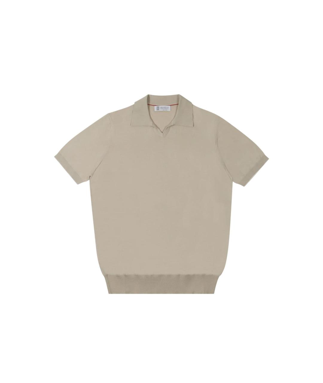 BRUNELLO CUCINELLI Бежевое хлопковое поло с коротким рукавом, фото 1