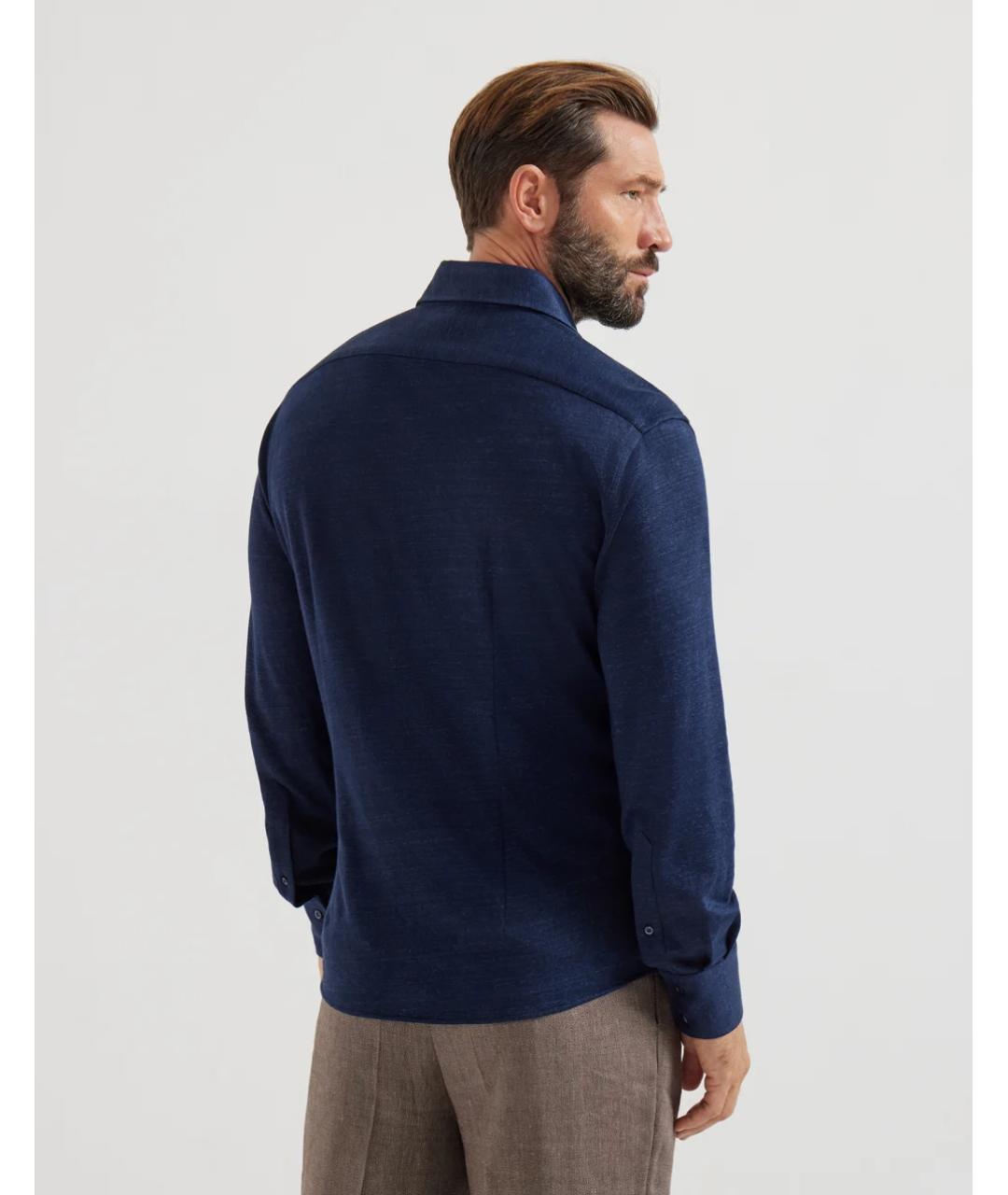 BRUNELLO CUCINELLI Синяя льняная кэжуал рубашка, фото 5