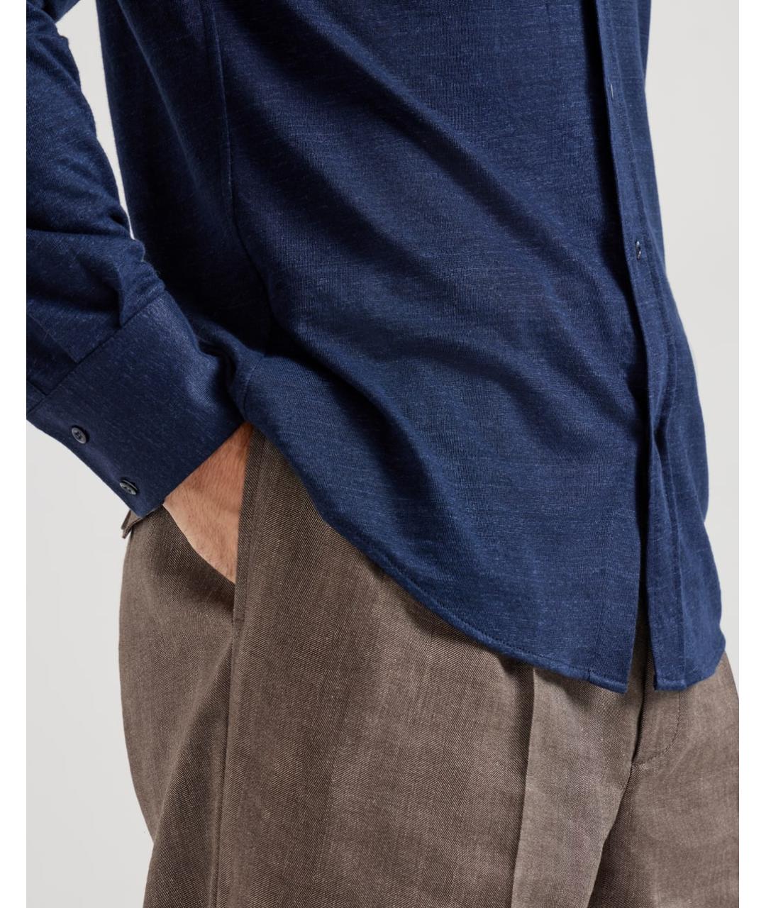 BRUNELLO CUCINELLI Синяя льняная кэжуал рубашка, фото 5