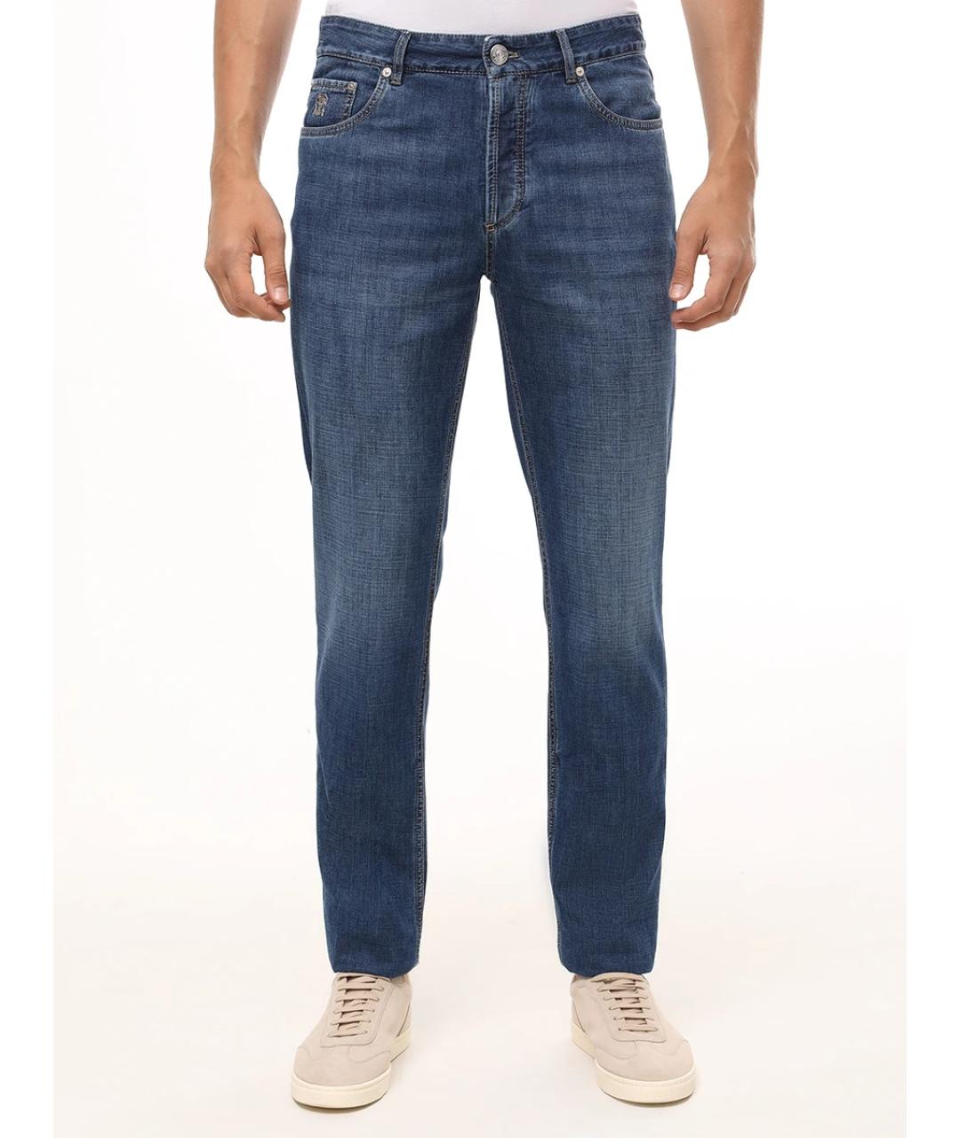 BRUNELLO CUCINELLI Синие хлопковые прямые джинсы, фото 5