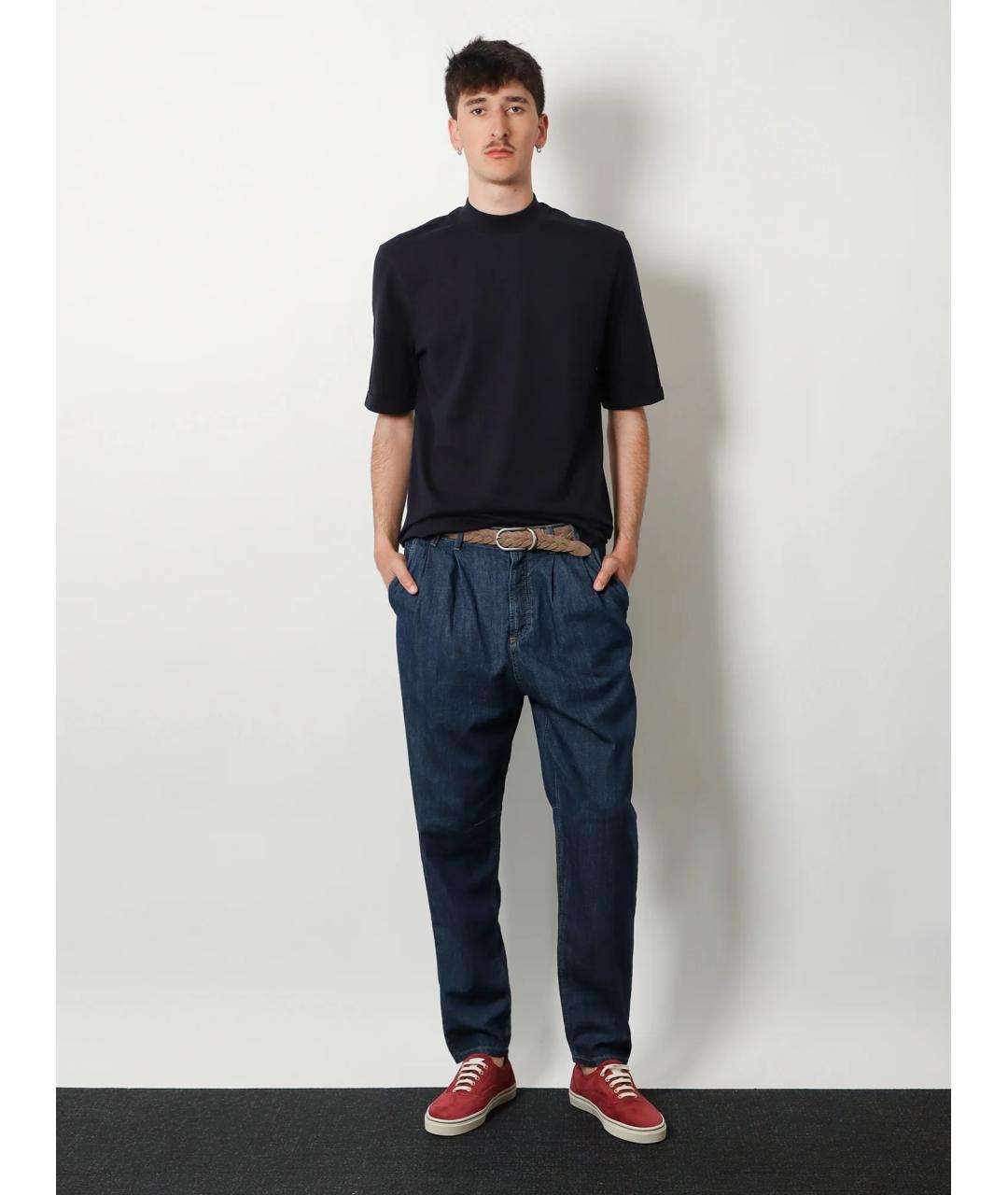 BRUNELLO CUCINELLI Темно-синяя хлопковая футболка, фото 2