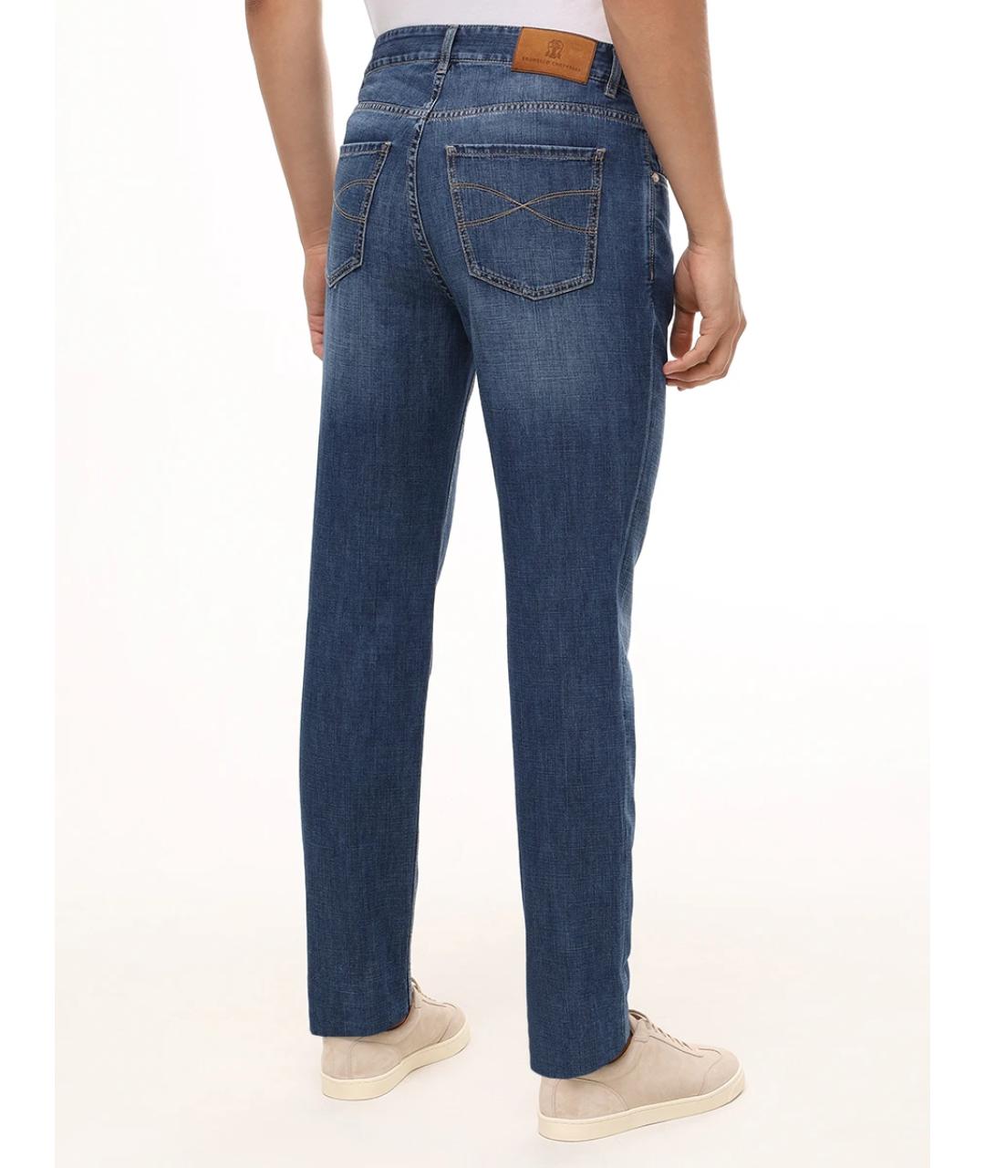 BRUNELLO CUCINELLI Синие хлопковые прямые джинсы, фото 5