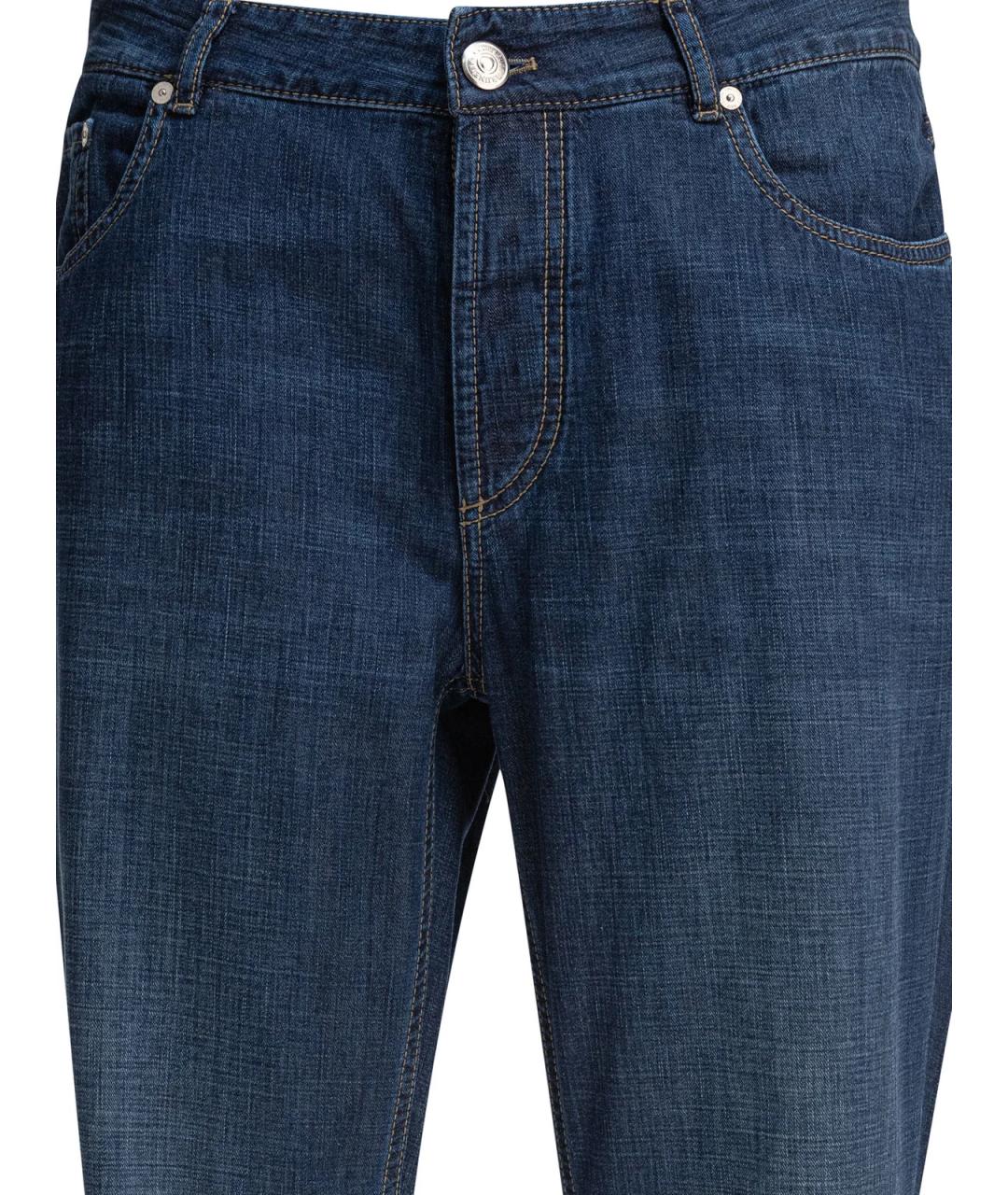 BRUNELLO CUCINELLI Синие хлопковые прямые джинсы, фото 2