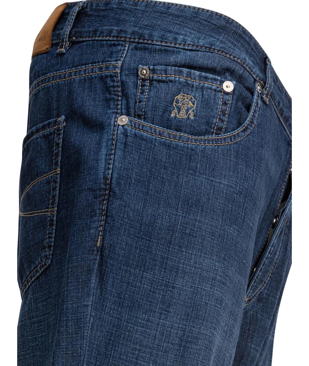 BRUNELLO CUCINELLI Синие хлопковые прямые джинсы, фото 4