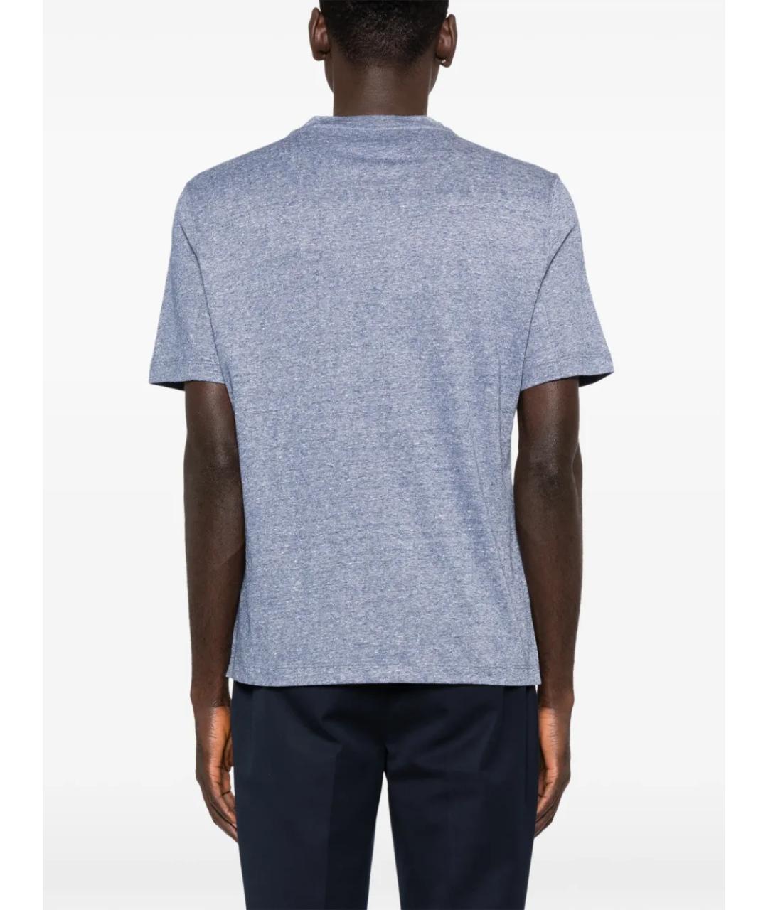 BRUNELLO CUCINELLI Голубая хлопко-леновая футболка, фото 3
