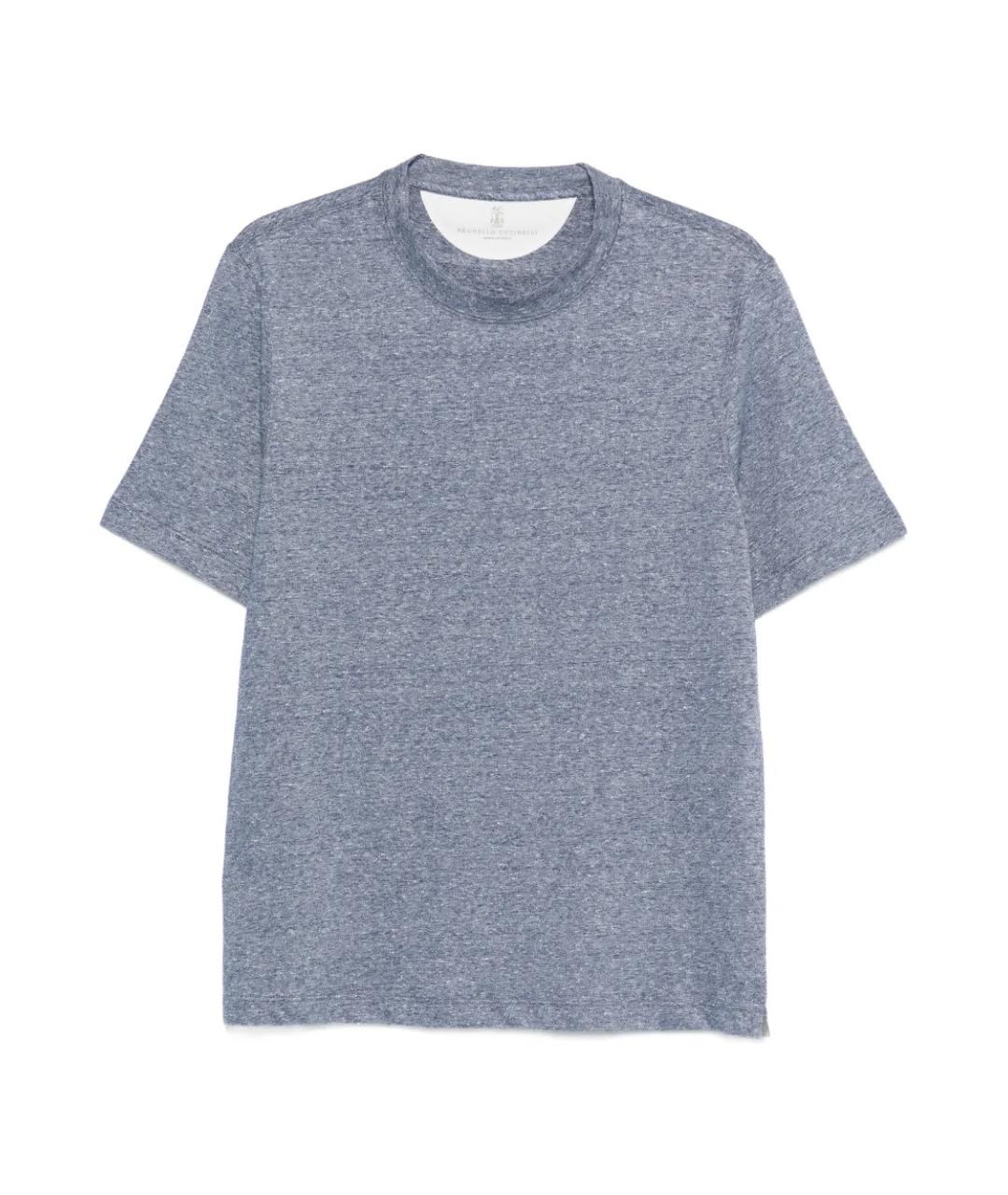 BRUNELLO CUCINELLI Голубая хлопко-леновая футболка, фото 1