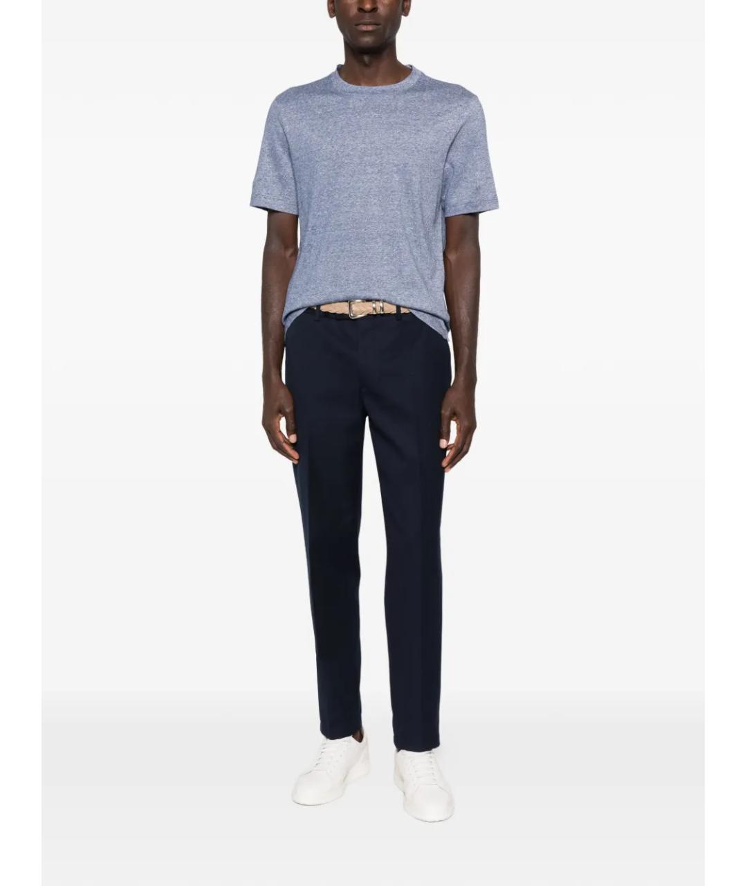 BRUNELLO CUCINELLI Голубая хлопко-леновая футболка, фото 2