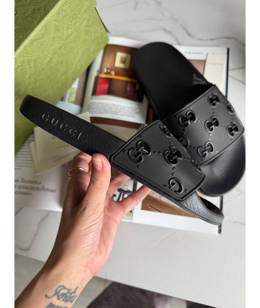 GUCCI Черные резиновые шлепанцы, фото 6