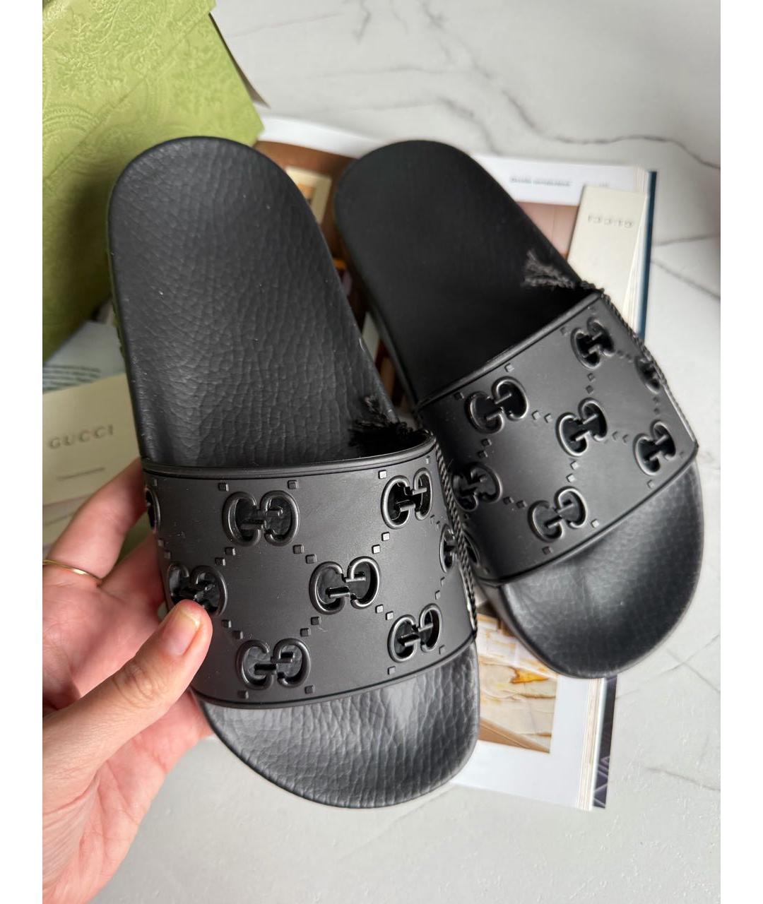 GUCCI Черные резиновые шлепанцы, фото 4