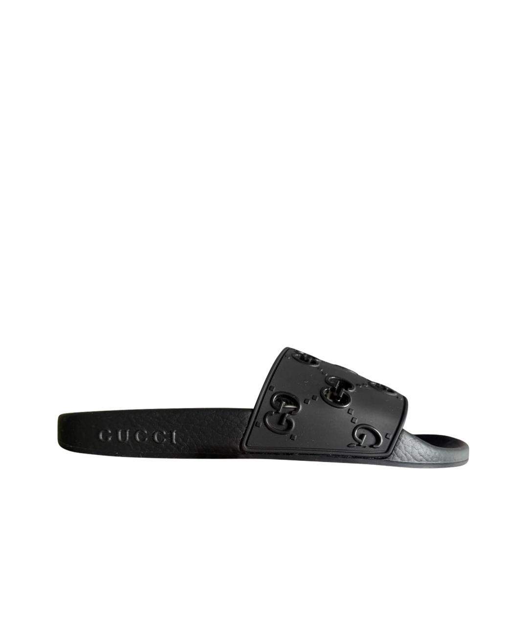 GUCCI Черные резиновые шлепанцы, фото 1