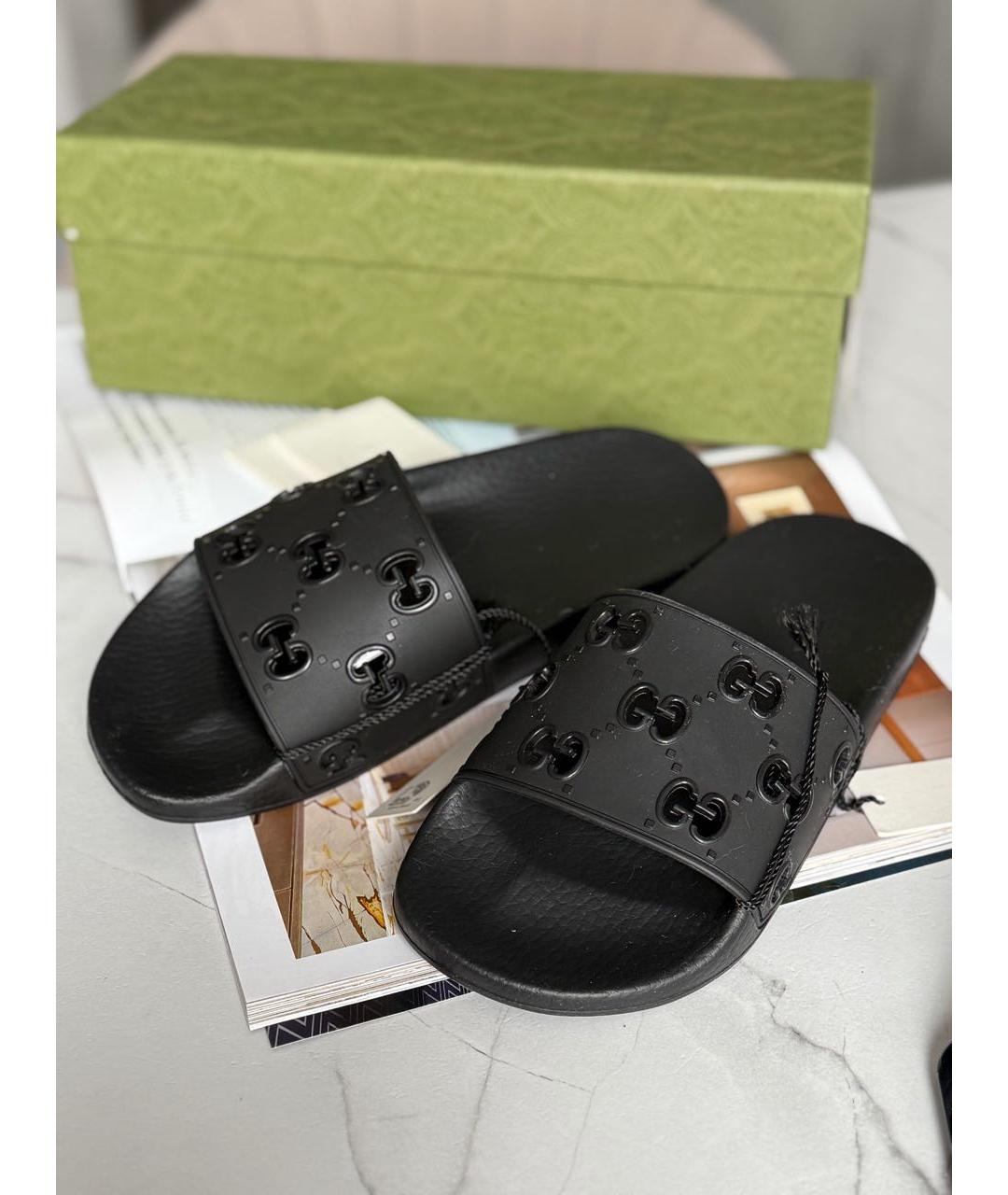 GUCCI Черные резиновые шлепанцы, фото 3