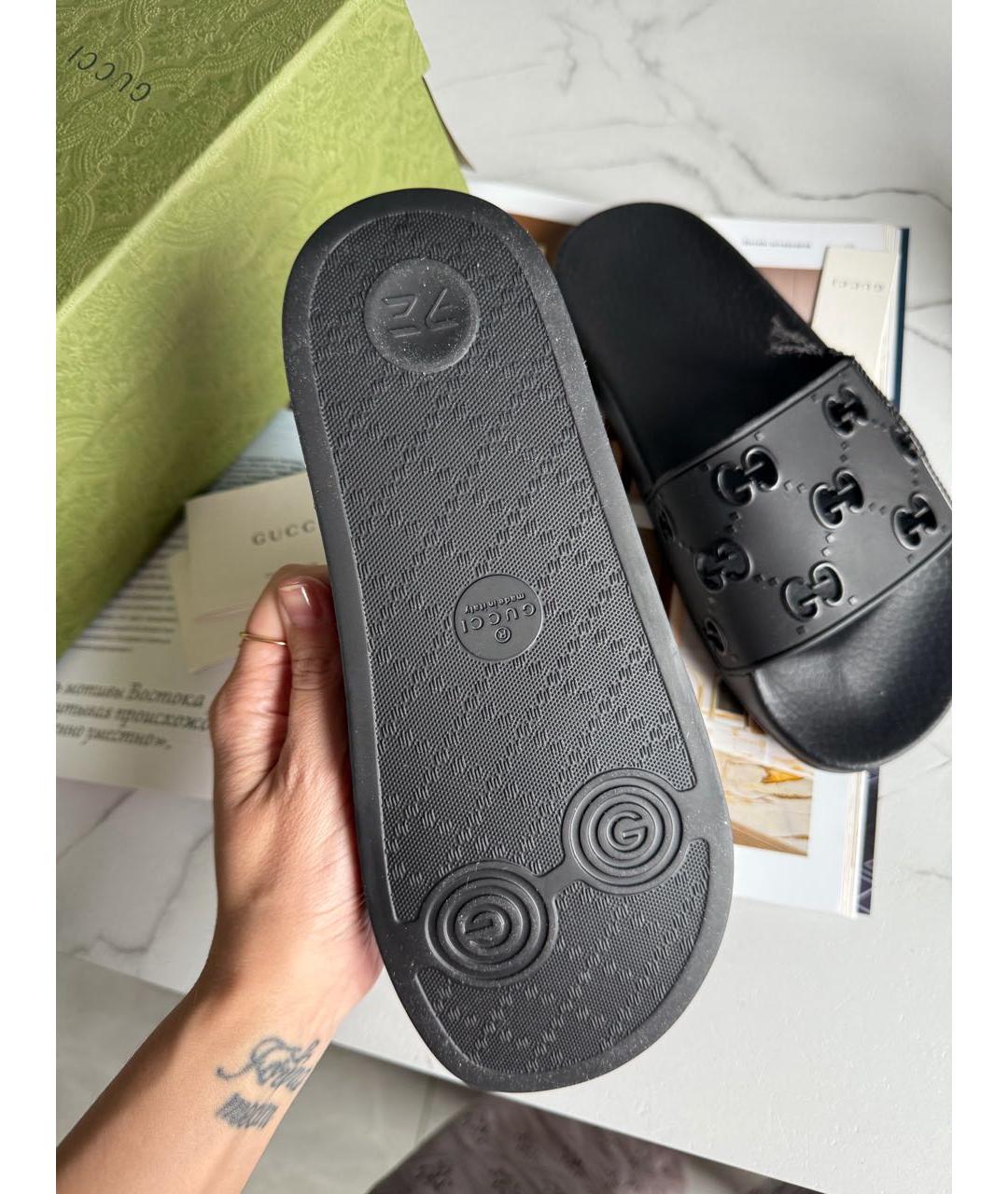 GUCCI Черные резиновые шлепанцы, фото 5