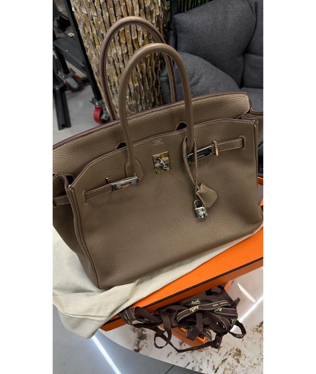 HERMES Бежевая кожаная сумка с короткими ручками, фото 2